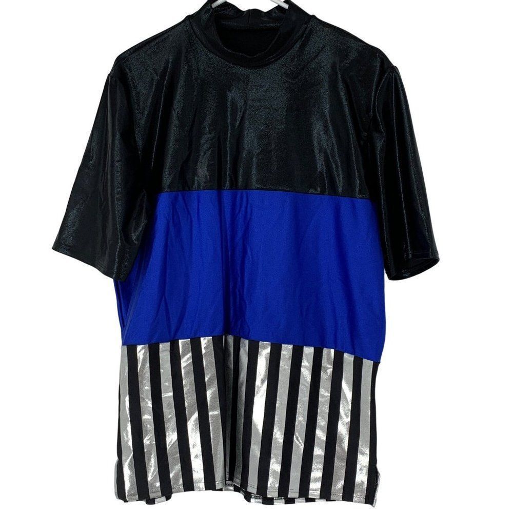 Creative Costuming Shirt Costume Festival Stand Collar Short Sleeve Metalic 3098